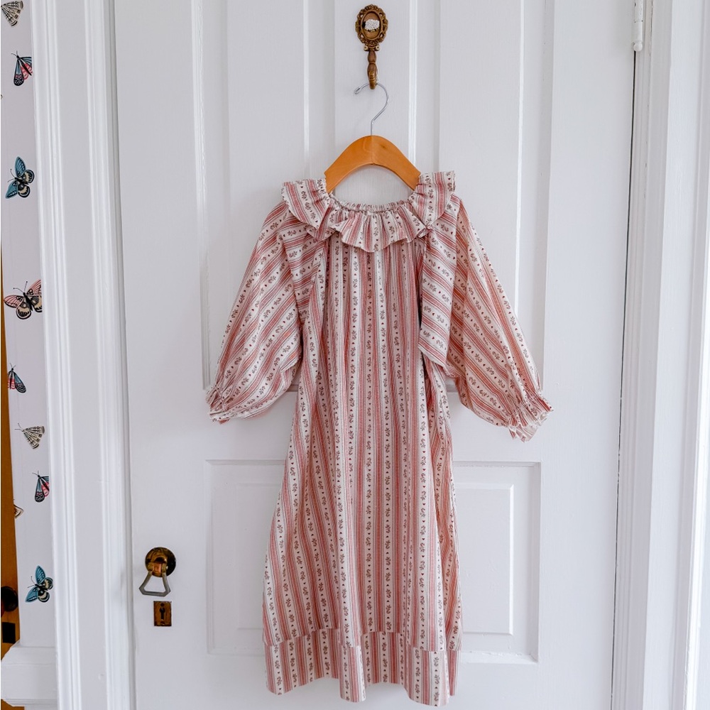 Rylee + Cru Dusty Pink Striped Candy cane holiday Ruffle pajama Dress